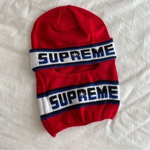 Supreme double logo facemask beani in red NWT